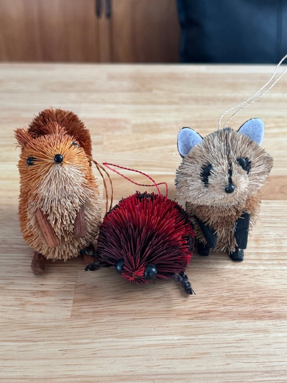 Anthropologie, Set of 3 Coir Woodland Ornaments, Racoon, Ladybug, Squirrel, NWOT